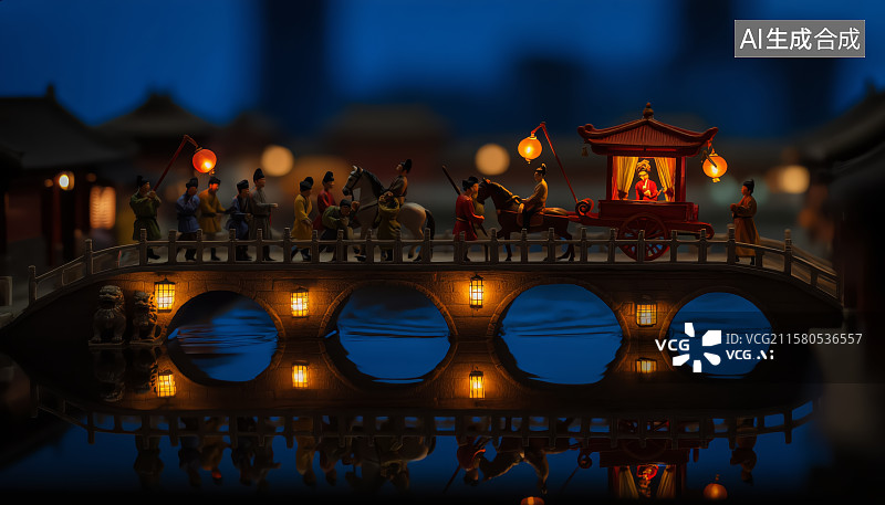 【AI数字艺术】清明上河图风格繁华古镇夜景图片素材