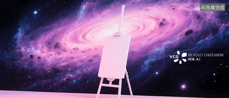 【AI数字艺术】以宇宙为背景的白色画板画架图片素材