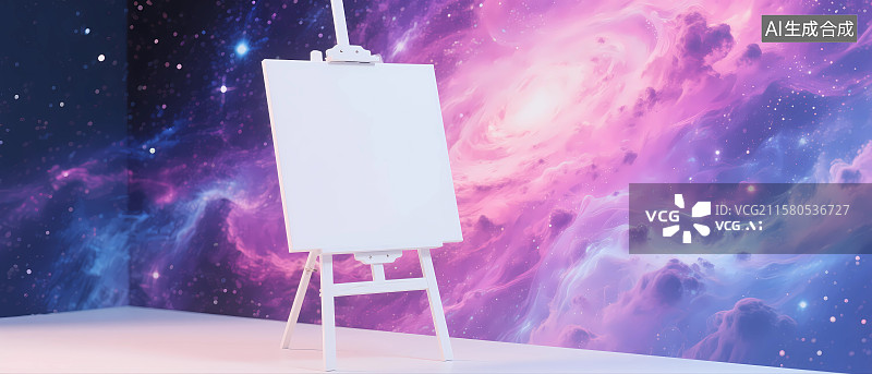 【AI数字艺术】以宇宙为背景的白色画板画架图片素材
