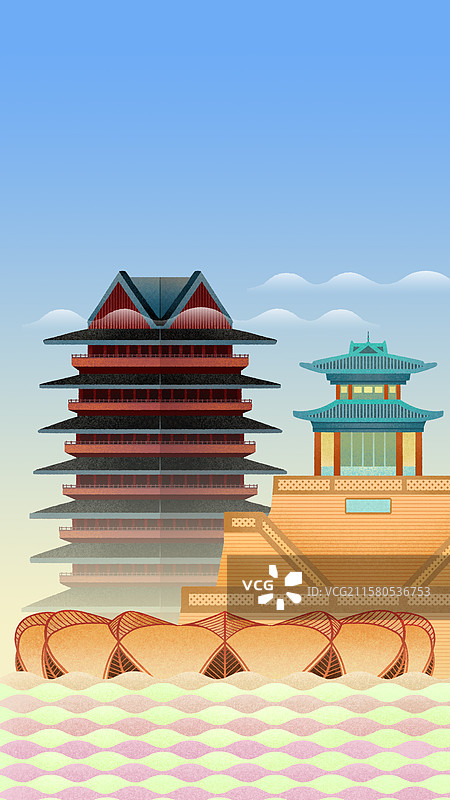 甘肃兰州地标建筑黄河楼三台阁奥体中心插画图片素材