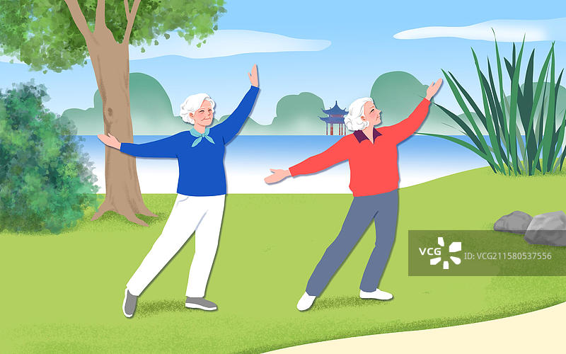 在公园里跳广场舞的老年人图片素材