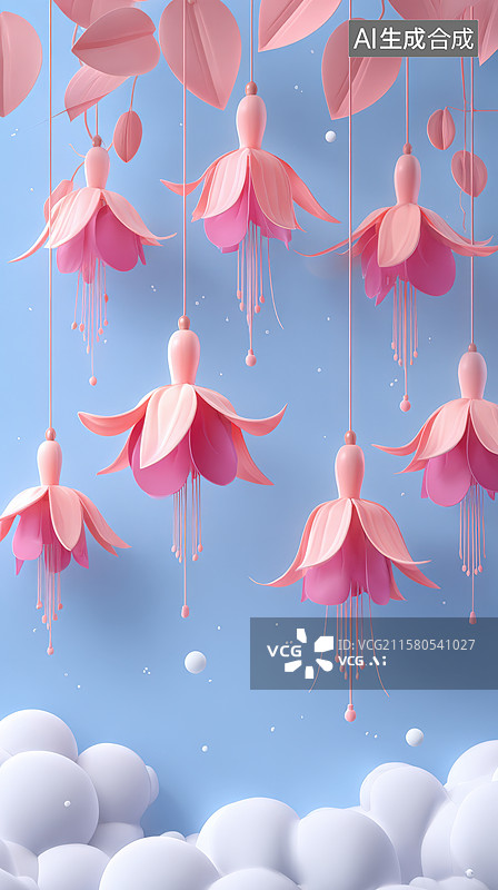 【AI数字艺术】粉红色吊钟花墙纸图片素材