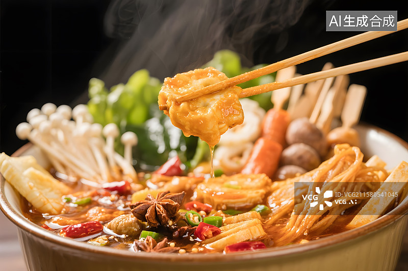 【AI数字艺术】麻辣鲜香的串串香火锅图片素材