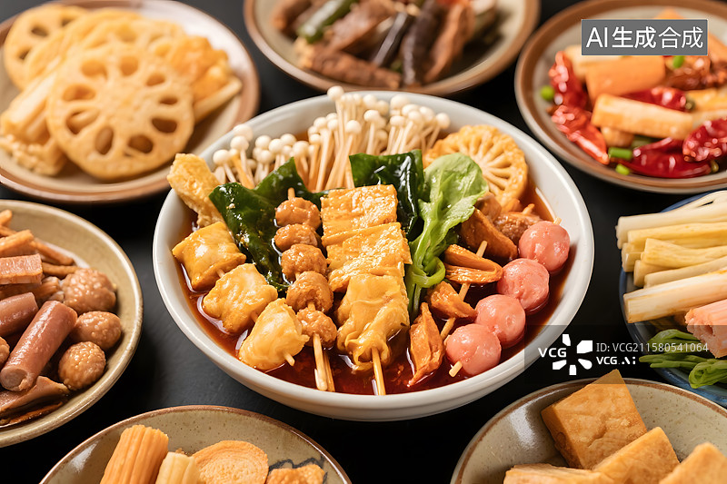 【AI数字艺术】麻辣鲜香的串串香火锅图片素材