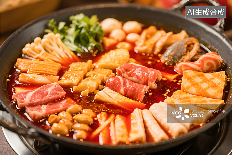 【AI数字艺术】麻辣鲜香的串串香火锅图片素材