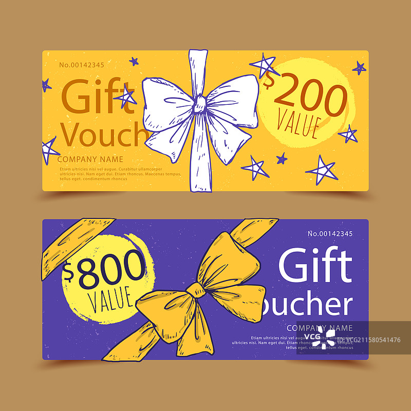 带有装饰的蓝色和黄色礼品券图片素材