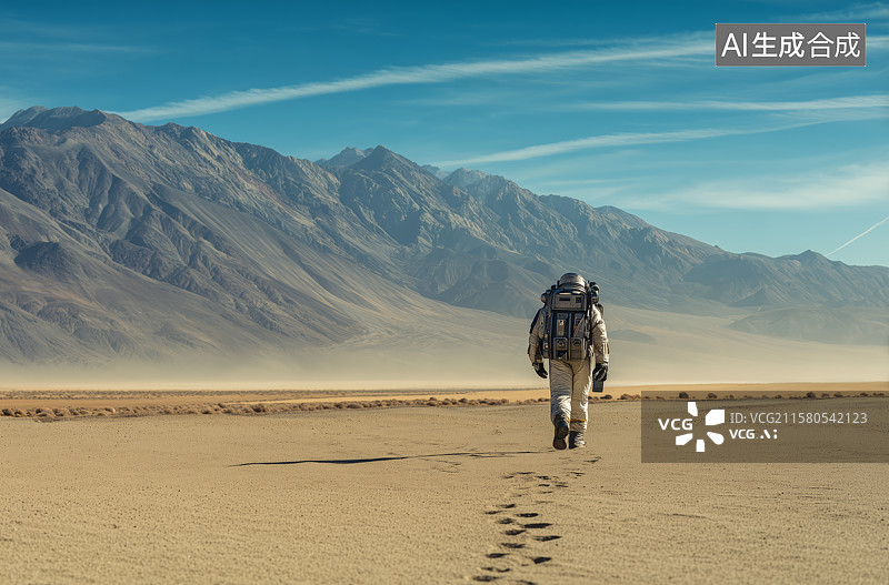 【AI数字艺术】宇航员在荒漠中行走图片素材