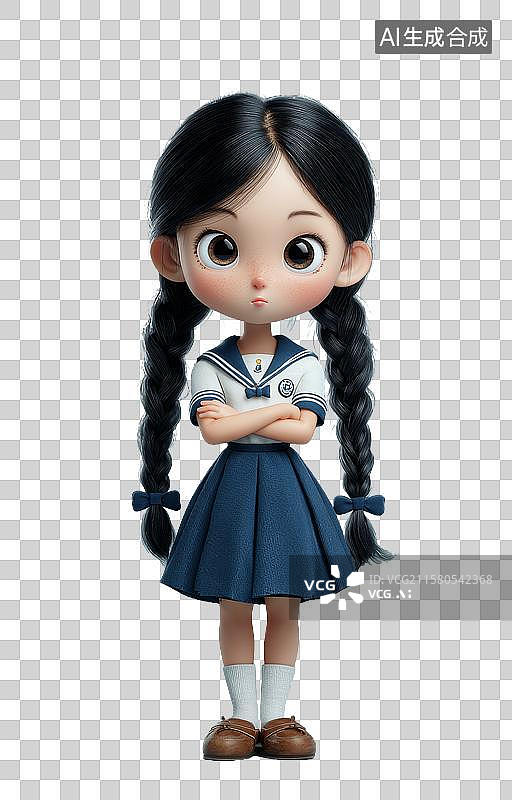 【AI数字艺术】穿着校服的双辫子女孩图片素材
