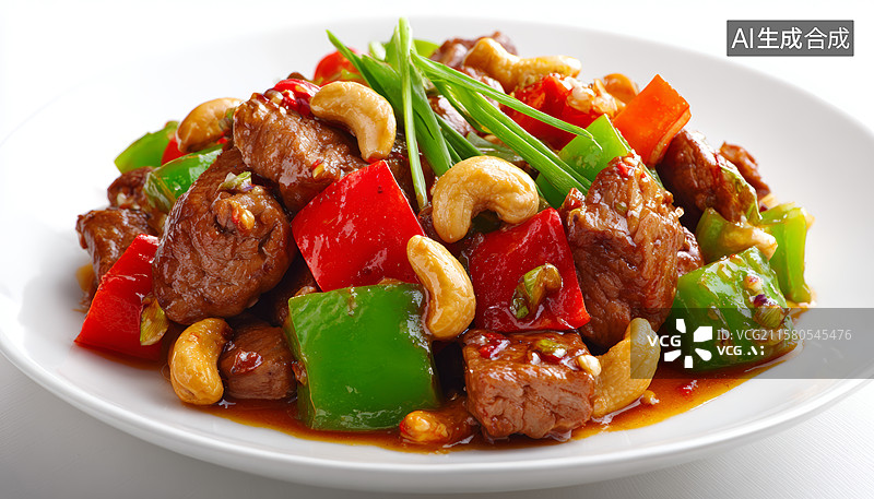 【AI数字艺术】美味牛肉炒腰果图片素材