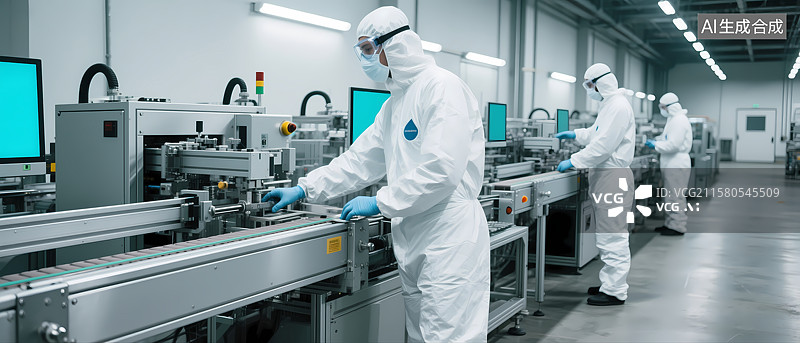 【AI数字艺术】洁净室内的高科技生产线图片素材
