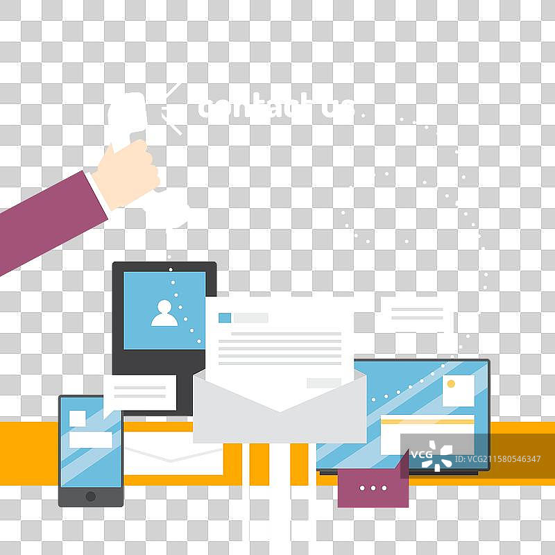 黄色背景与设备和联系方式图片素材