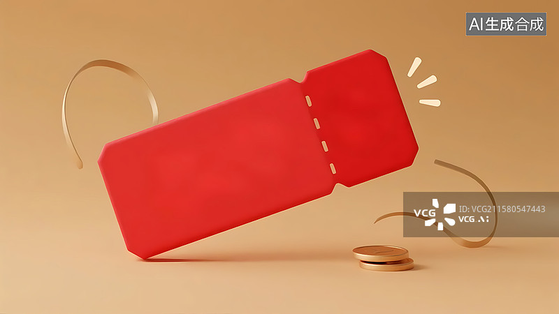 【AI数字艺术】3D立体红色票券优惠券卡通留白插画图片素材