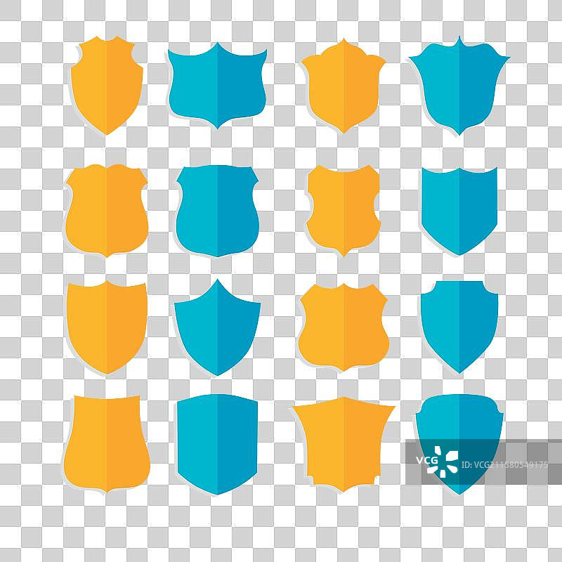 一组平面设计的黄色和蓝色盾牌图片素材