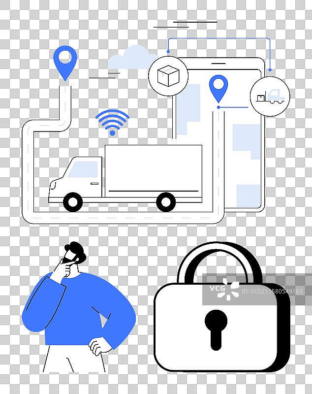 物流追踪与安全概念，配有卡车图片素材