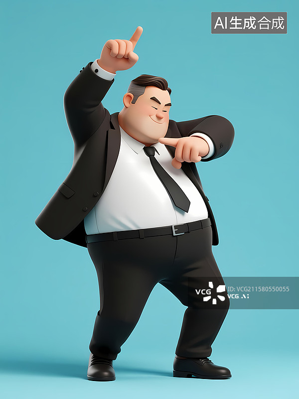 【AI数字艺术】穿白衬衣高大男士手舞足蹈3D立体卡通元素图片素材