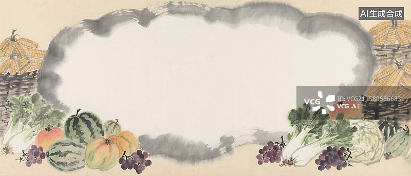 【AI数字艺术】蔬菜瓜果水果丰收水墨画背景图片素材