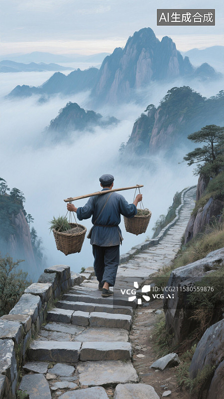 【AI数字艺术】挑山者图片素材