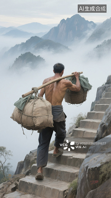 【AI数字艺术】挑山者图片素材