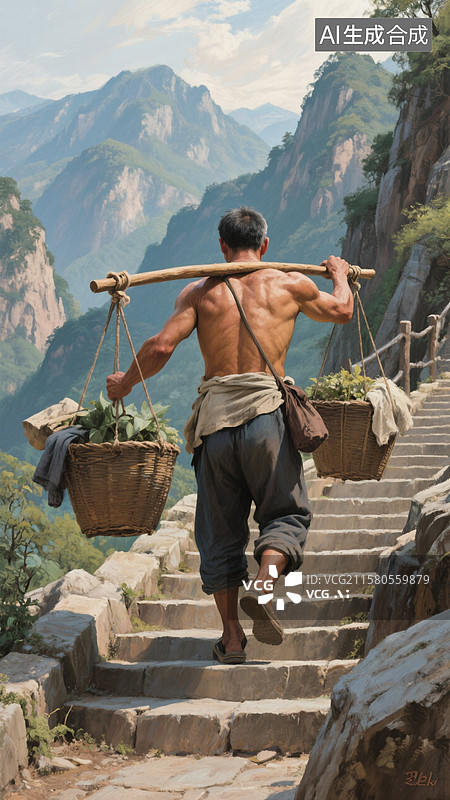 【AI数字艺术】挑山者图片素材