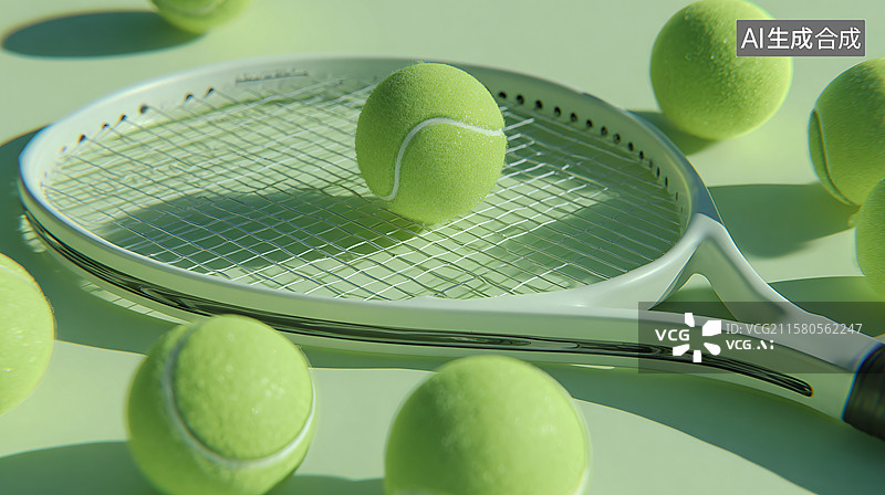 【AI数字艺术】网球拍与球运动场景图片素材