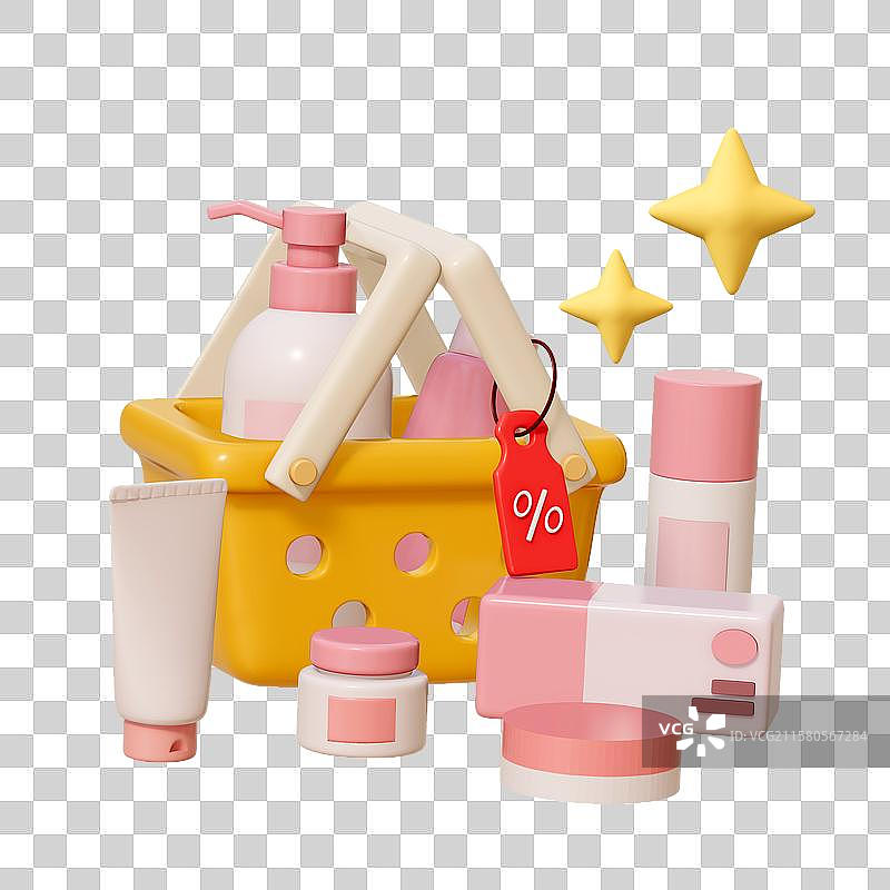 购物篮购物促销电子商务3D卡通插画元素图片素材