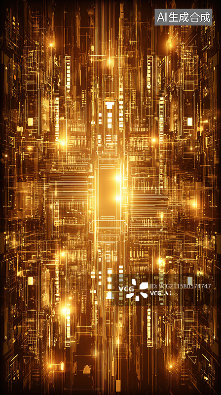 【AI数字艺术】金色科技网络结构图片素材