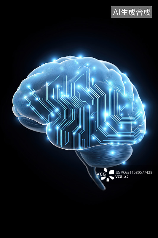 【AI数字艺术】科技大脑：电路与神经元的融合图片素材