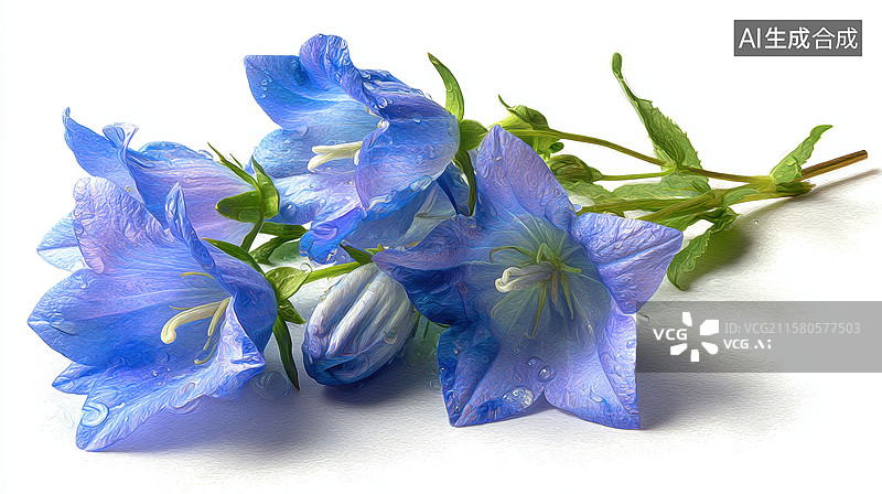 【AI数字艺术】蓝色风铃草花束特写图片素材