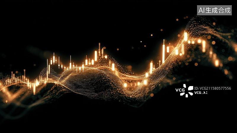 【AI数字艺术】金色光点波动曲线图图片素材