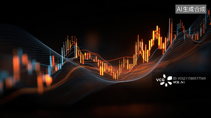【AI数字艺术】动态金融图表与波浪线条图片素材