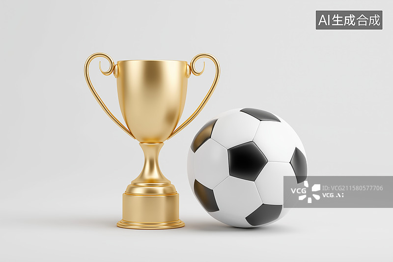 【AI数字艺术】足球与金色奖杯图片素材