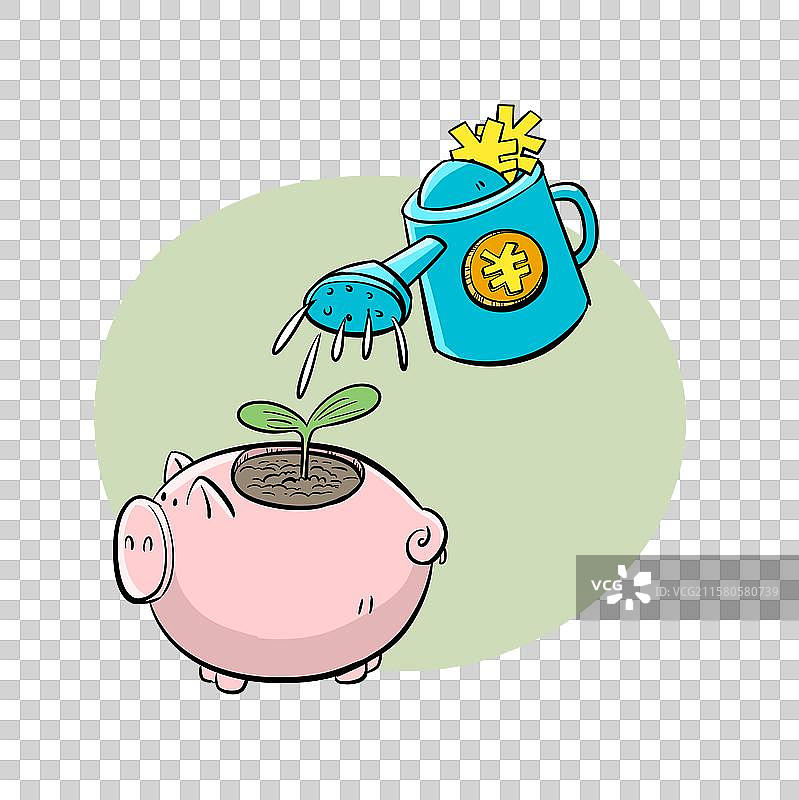 向储蓄猪里的叶苗浇水图片素材