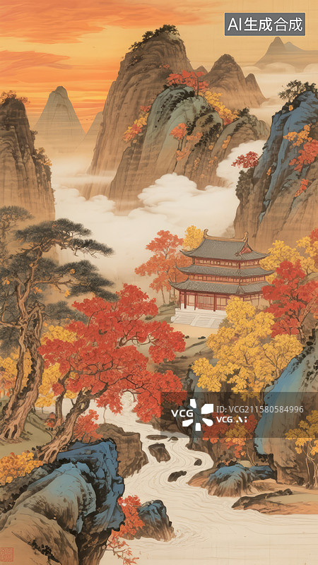 【AI数字艺术】中国画山水意境水墨画图片素材