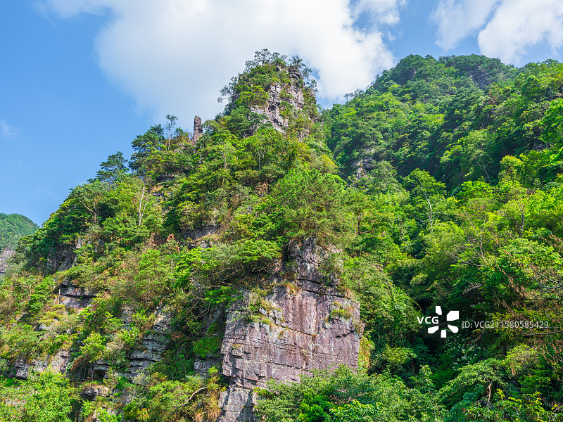 广西来宾金秀大瑶山盘王界景区丹霞式砂岩峰林地貌以及景区风光图片素材