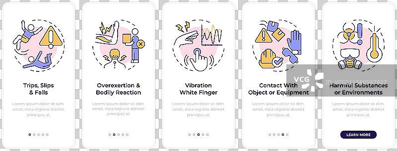 工作场所伤害原因入职培训移动应用程序图片素材
