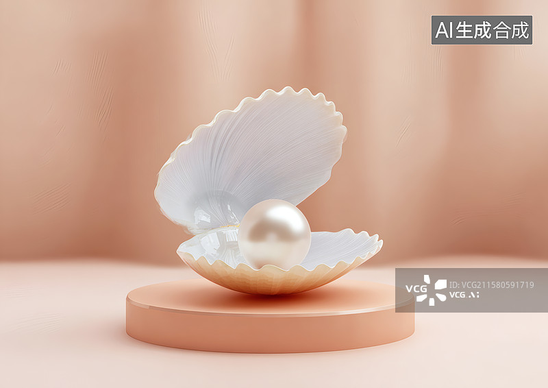 【AI数字艺术】打开的贝壳里一颗珍珠图片素材