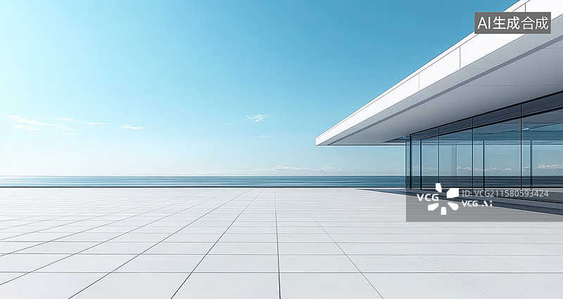 【AI数字艺术】现代建筑露台与海景图片素材
