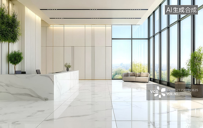 【AI数字艺术】现代简约风格的明亮大堂图片素材