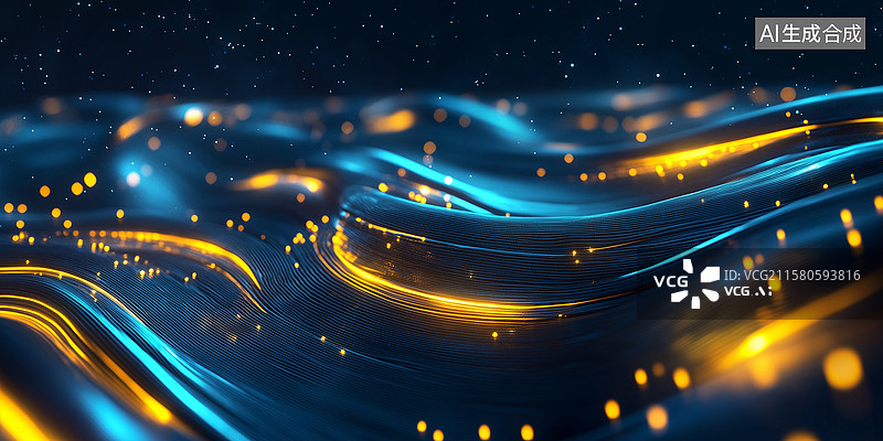 【AI数字艺术】夜色金光波动图片素材