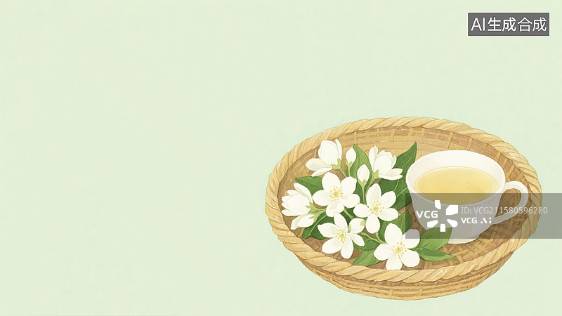 【AI数字艺术】手绘风格茉莉花茶图片素材