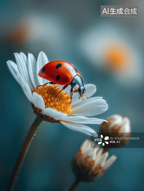 【AI数字艺术】一只瓢虫在一朵白花上图片素材