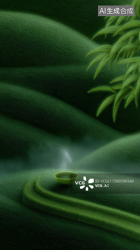 【AI数字艺术】一座绿色的山丘, 背景有一棵树图片素材