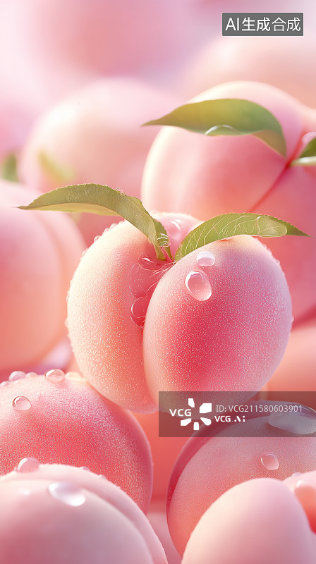 【AI数字艺术】夏日清新水果背景——水蜜桃图片素材