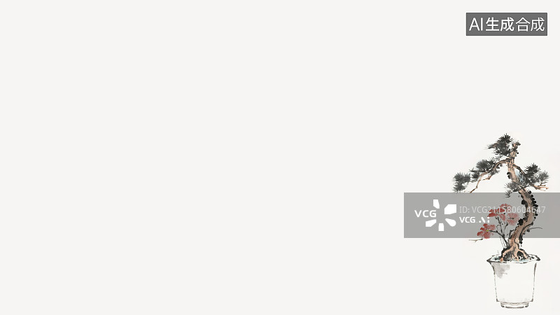 【AI数字艺术】复古中国风水墨画右下背景，中式小盆景盆栽新国风墨色淡彩写意没骨画宋式风格人造景观文人典雅室内装饰物图片素材