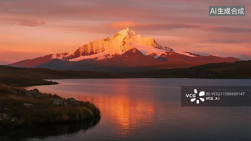 【AI数字艺术】日照金山雪山冰川草原风光图片素材