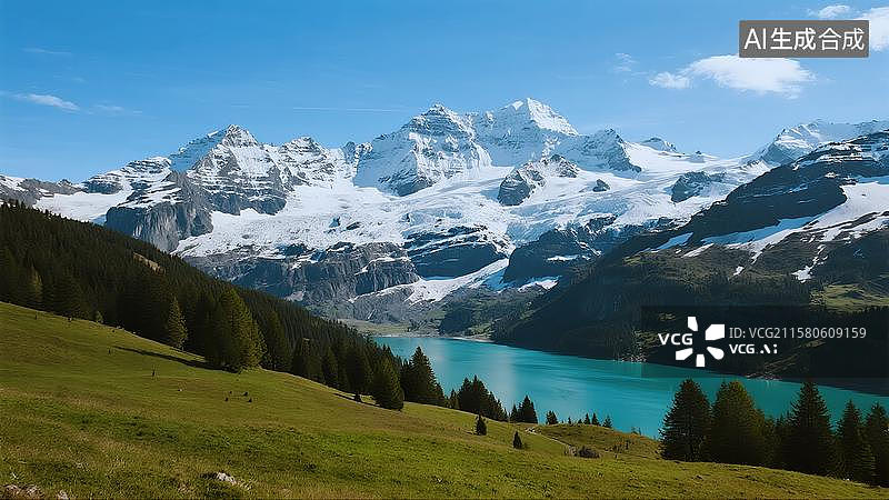 【AI数字艺术】日照金山雪山冰川草原风光图片素材