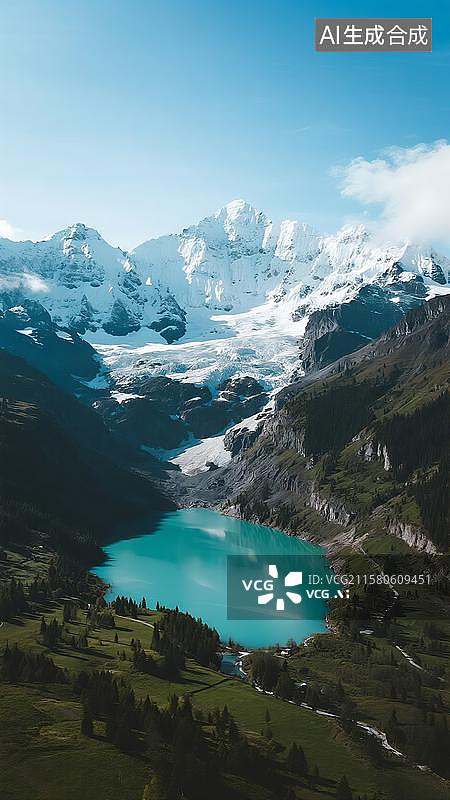 【AI数字艺术】日照金山雪山冰川草原风光图片素材