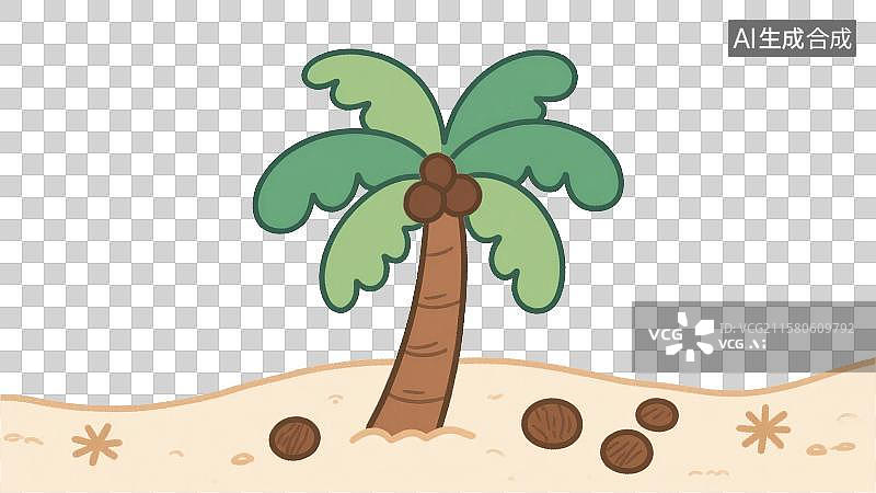 【AI数字艺术】3D渲染免抠图形元素卡通海滩沙滩和椰子树图片素材