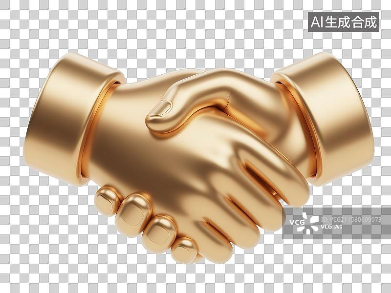【AI数字艺术】3D渲染免抠图形元素金色金属质感商务握手手势图片素材