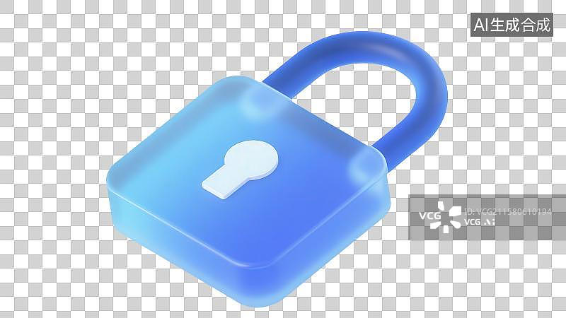 【AI数字艺术】3D渲染免抠图形元素蓝白色透明磨砂质感锁头图标图片素材